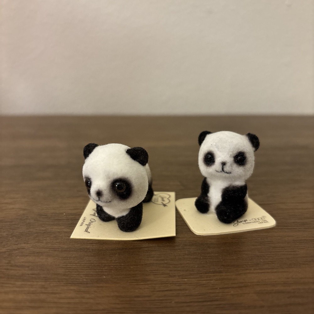 Josef Originals George Good Japan Mama & Baby Panda Bears Flocked Mini Set Of 2